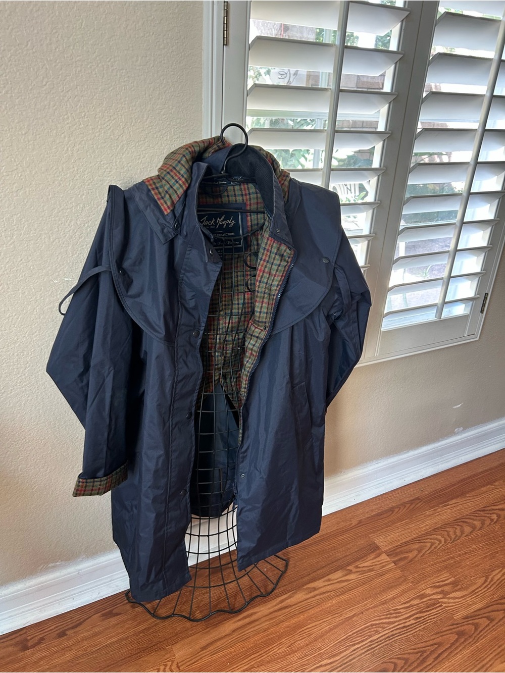 Barbour Navy Raincoat with Tartan Lining